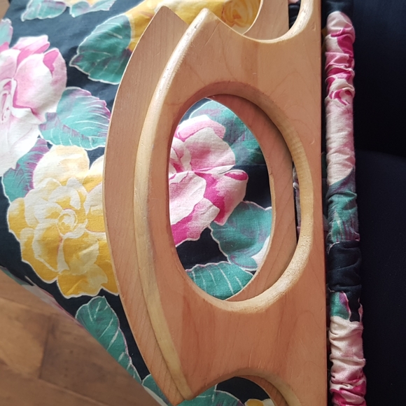 Vintage Baribocraft Deluxe Woodenware Wooden Handle Floral Fabric Purse - Picture 12 of 16